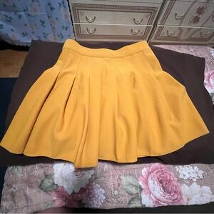 Yellow Mini Skater Skirt with Pleats